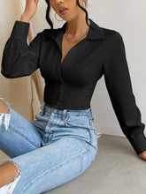 Solid Button Front Crop Shirt